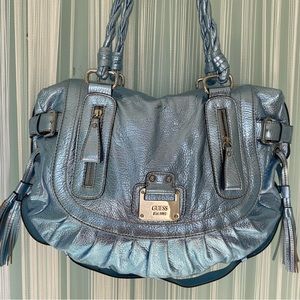Guess Metallic Blue Tote Bag Size Large